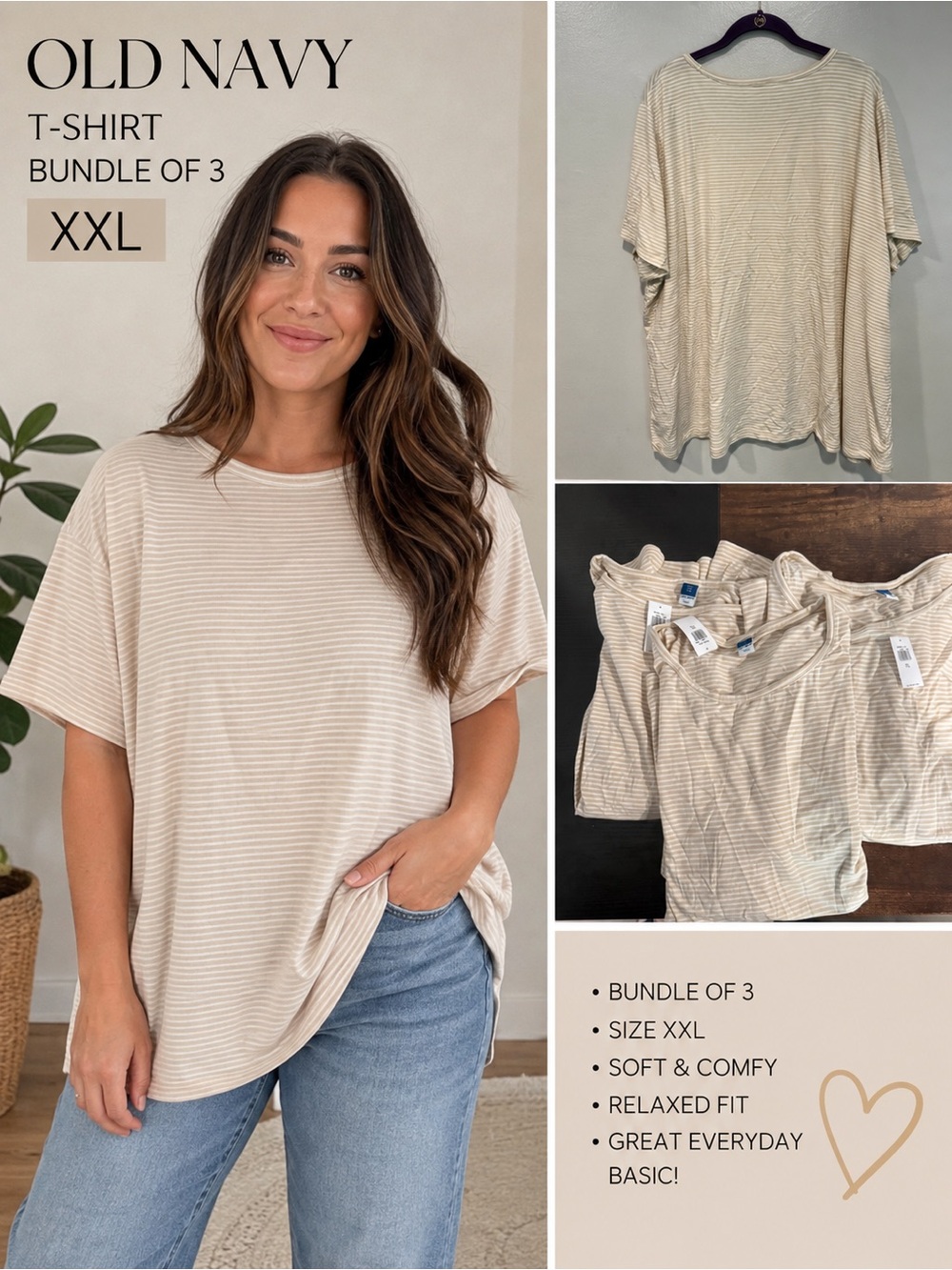 Old Navy Cream Striped Short-Sleeve Tee - Bundle of 3